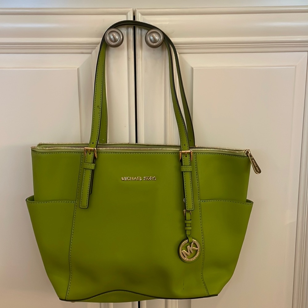 Michael Kors Lime Green Saffiano Leather Tote Shoulder Bag